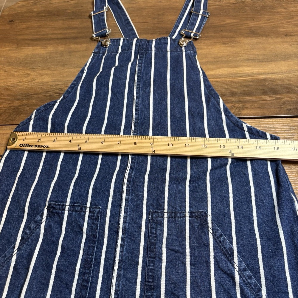 Stradivarius Womens 4 Blue Pinstripe Overall Dress Pinafore Coastal Preppy - Picture 9 of 14
